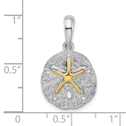 Silber/14K Bicolor De-ani Sterlingsilber Rhodiniert Strukturiert Sand Dollar mit 14K Seestern Anhänger