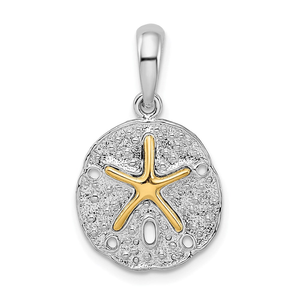 Silber/14K Bicolor De-ani Sterlingsilber Rhodiniert Strukturiert Sand Dollar mit 14K Seestern Anhänger