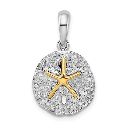 Silber/14K Bicolor De-ani Sterlingsilber Rhodiniert Strukturiert Sand Dollar mit 14K Seestern Anhänger