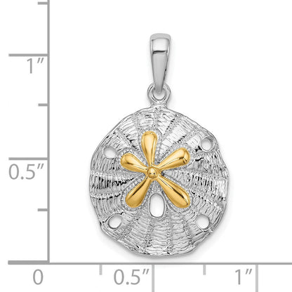 Silber/14K Bicolor De-ani Sterlingsilber Rhodiniert Strukturiert Sand Dollar mit 14K Akzente Anhänger