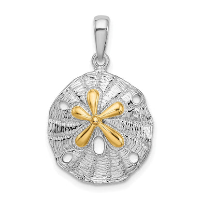 Silber/14K Bicolor De-ani Sterlingsilber Rhodiniert Strukturiert Sand Dollar mit 14K Akzente Anhänger