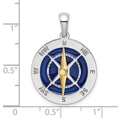Silber/14K Bicolor De-ani Sterlingsilber Rhodiniert Emailliert Kompass mit 14K Moving Needle Anhänger