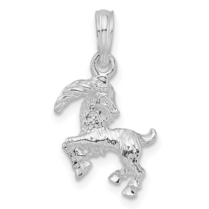 Sterlingsilber De-ani Rhodiniert Poliert 3d Capricorn Tierkreis Anhänger
