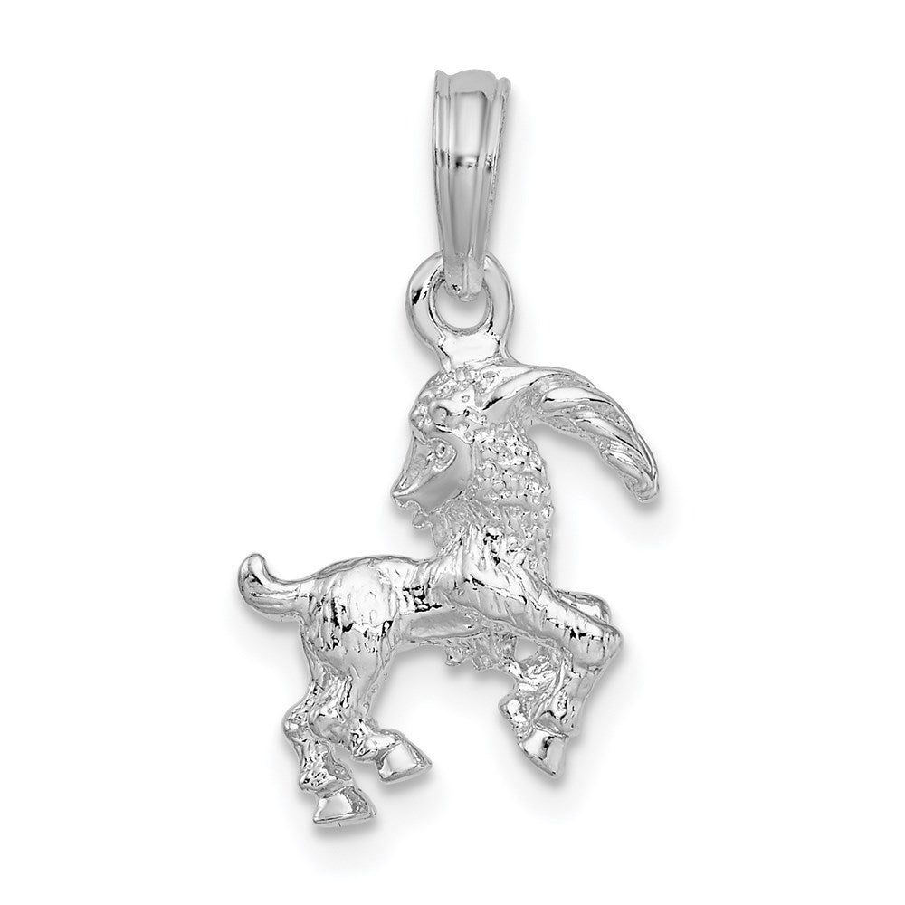 Sterlingsilber De-ani Rhodiniert Poliert 3d Capricorn Tierkreis Anhänger