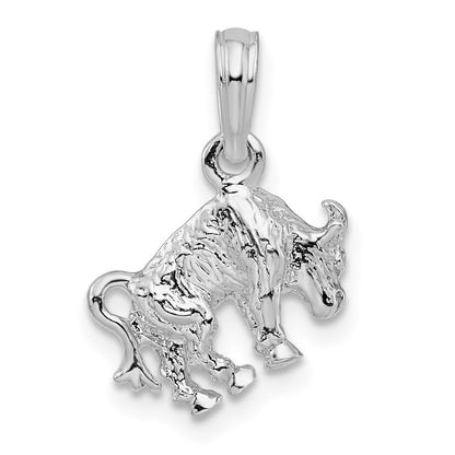 Sterlingsilber De-ani Rhodiniert Poliert 3d Taurus Tierkreis Anhänger