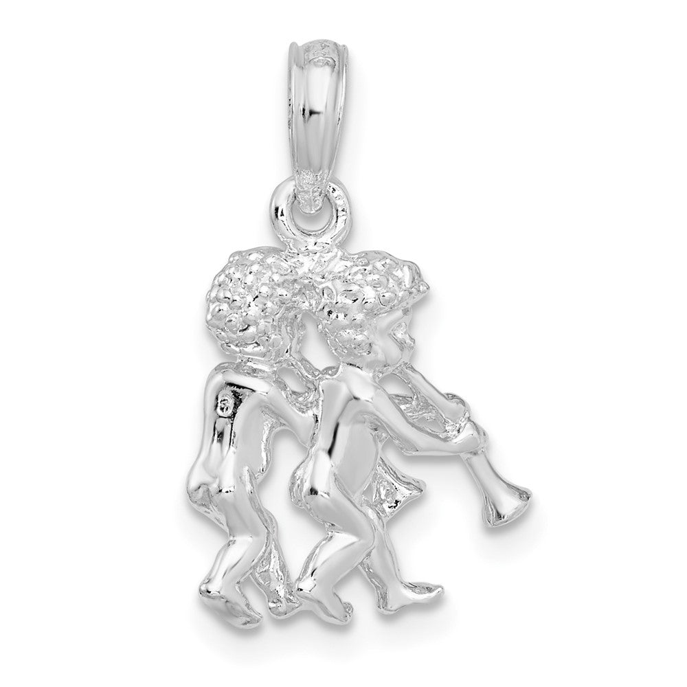 Sterlingsilber De-ani Rhodiniert Poliert 3d Gemini Tierkreis Anhänger
