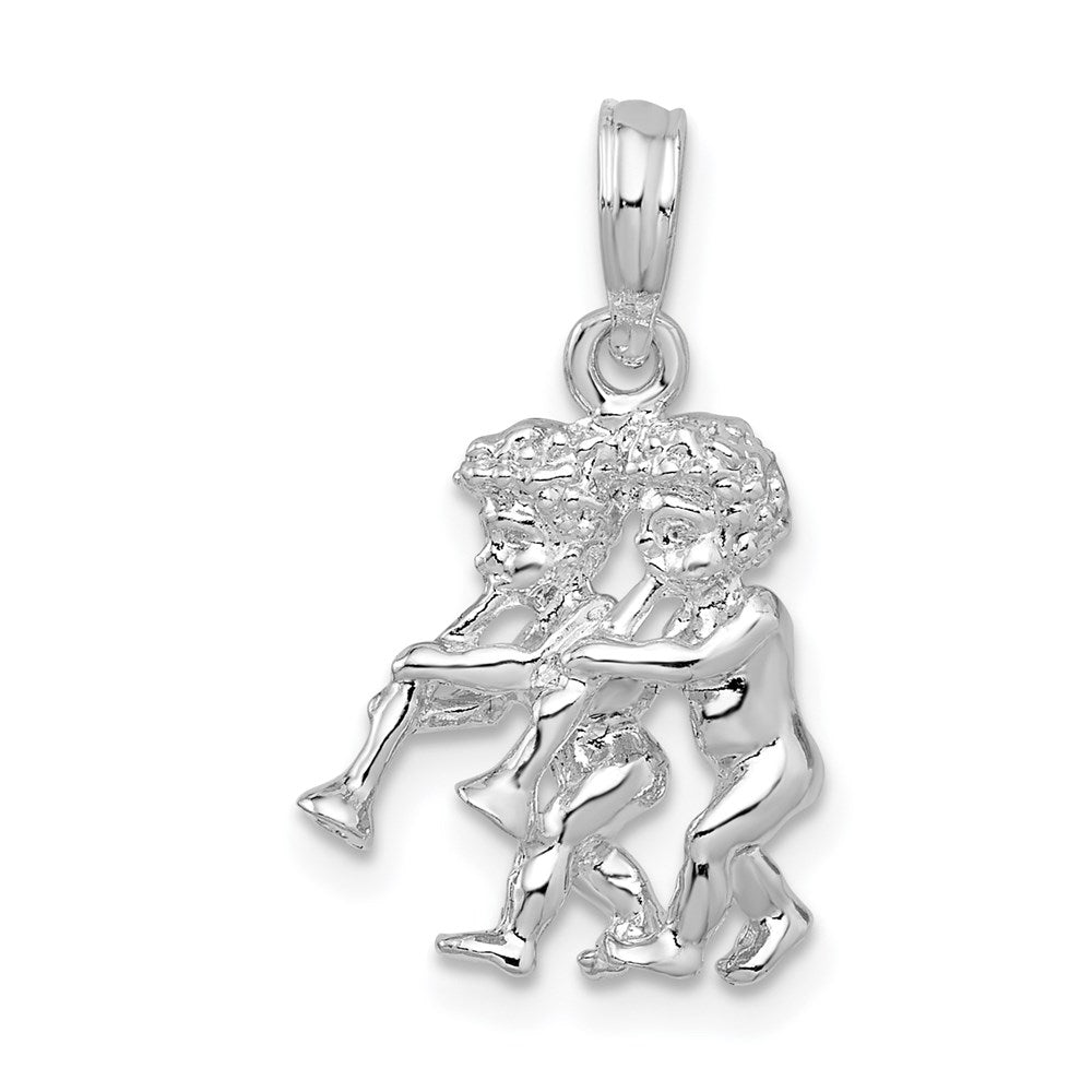 Sterlingsilber De-ani Rhodiniert Poliert 3d Gemini Tierkreis Anhänger