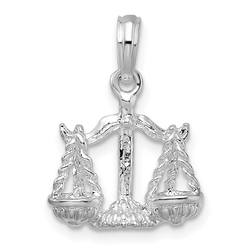 Sterlingsilber De-ani Rhodiniert Poliert 3d Libra Tierkreis Anhänger