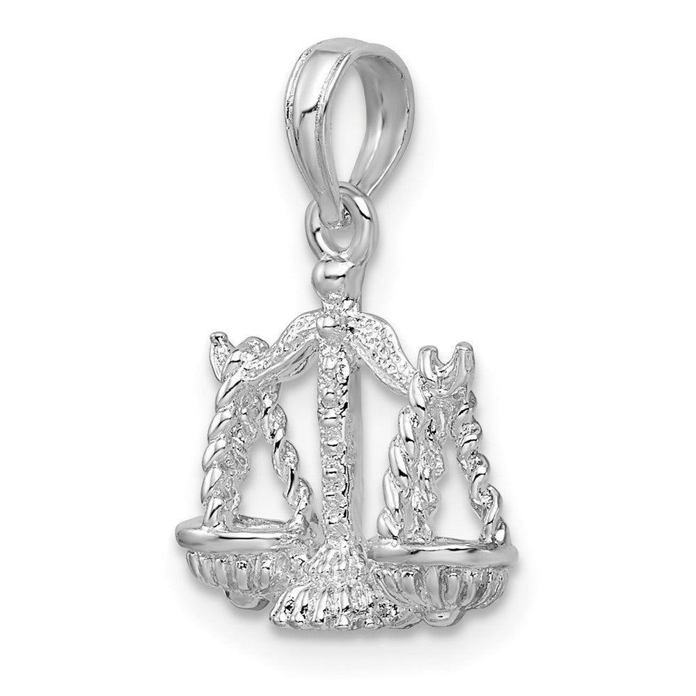 Sterlingsilber De-ani Rhodiniert Poliert 3d Libra Tierkreis Anhänger