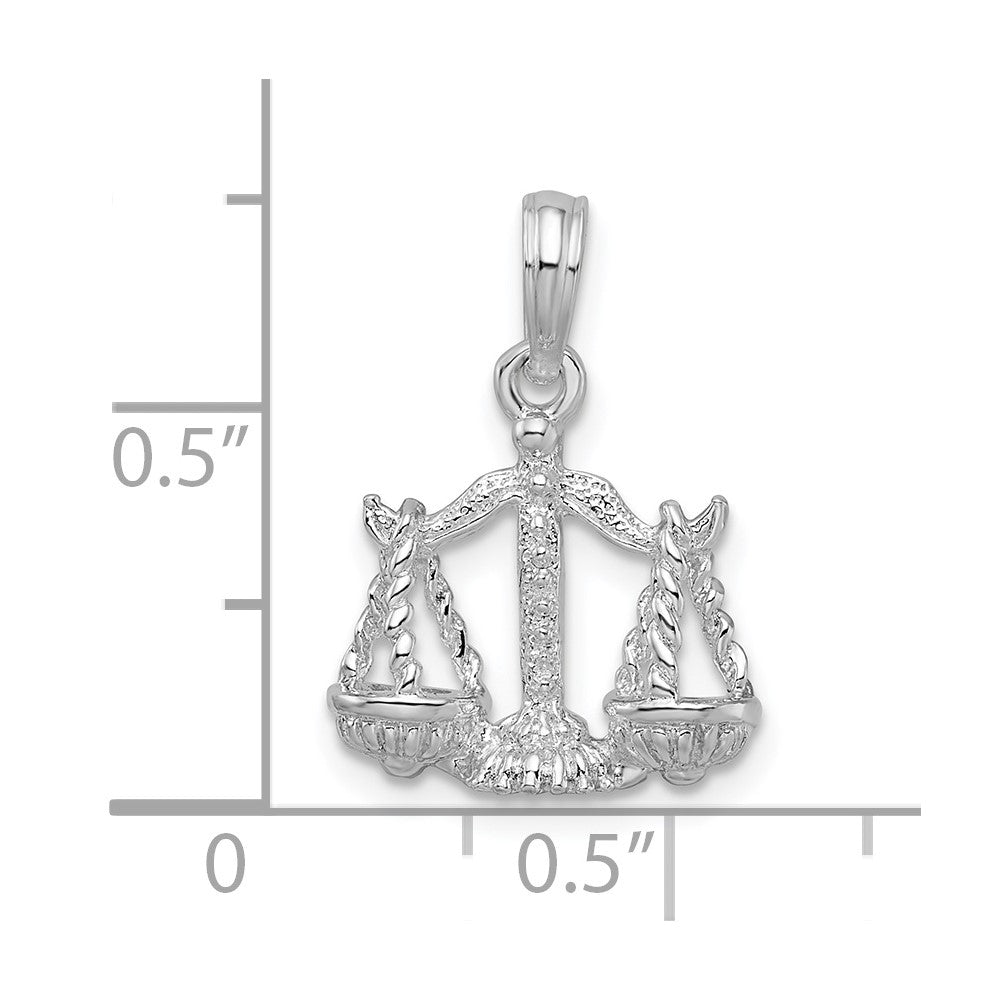 Sterlingsilber De-ani Rhodiniert Poliert 3d Libra Tierkreis Anhänger