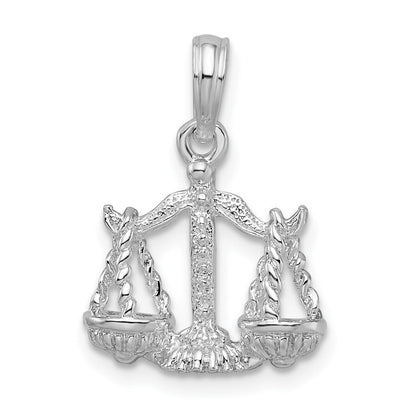 Sterlingsilber De-ani Rhodiniert Poliert 3d Libra Tierkreis Anhänger