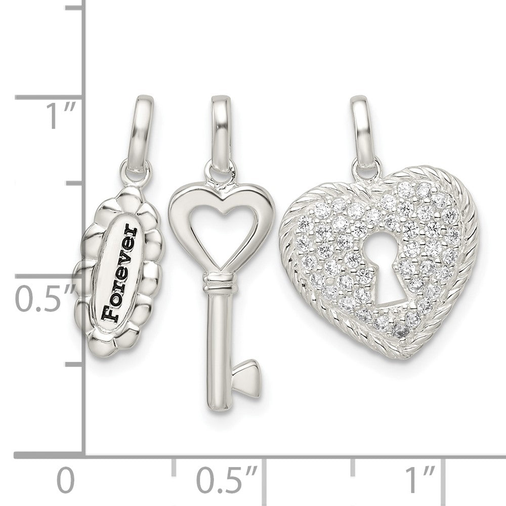 Sterlingsilber Antikisiert Zirkonia 3 Stück für Immer Anhänger Set