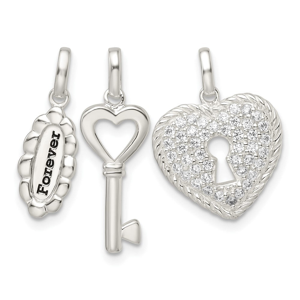 Sterlingsilber Antikisiert Zirkonia 3 Stück für Immer Anhänger Set