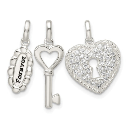 Sterlingsilber Antikisiert Zirkonia 3 Stück für Immer Anhänger Set