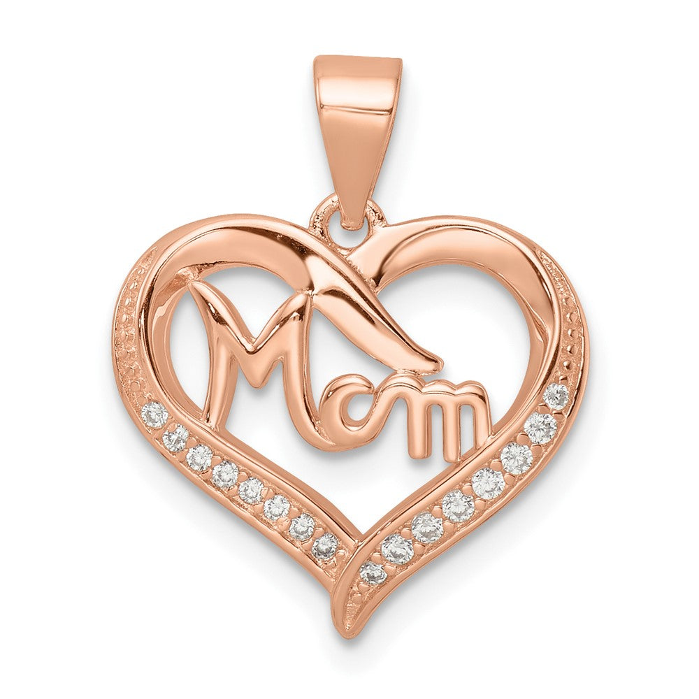 Sterlingsilber Roséfarben Zirkonia Mama Herz Anhänger