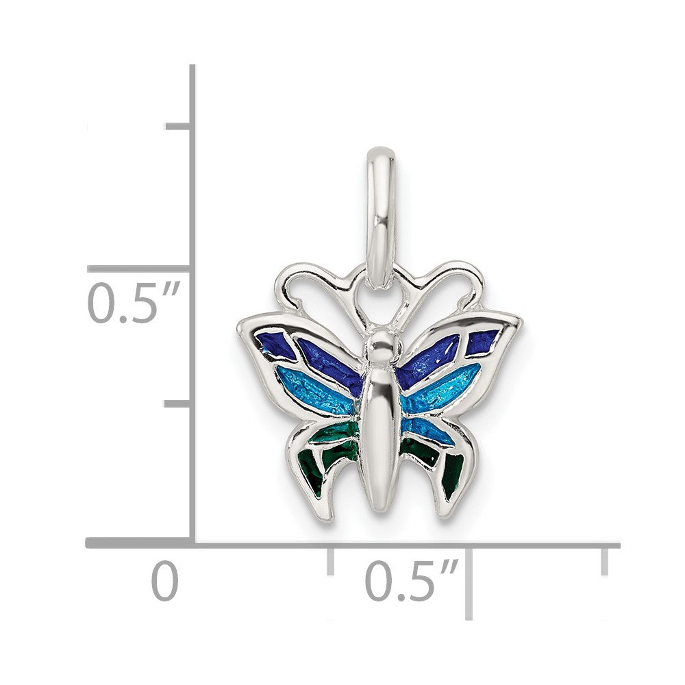 Sterlingsilber Poliert Emailliert Schmetterling Anhänger