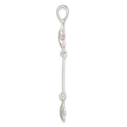Sterlingsilber Brush & Poliert Rosa Zirkonia Blume Hängend Anhänger