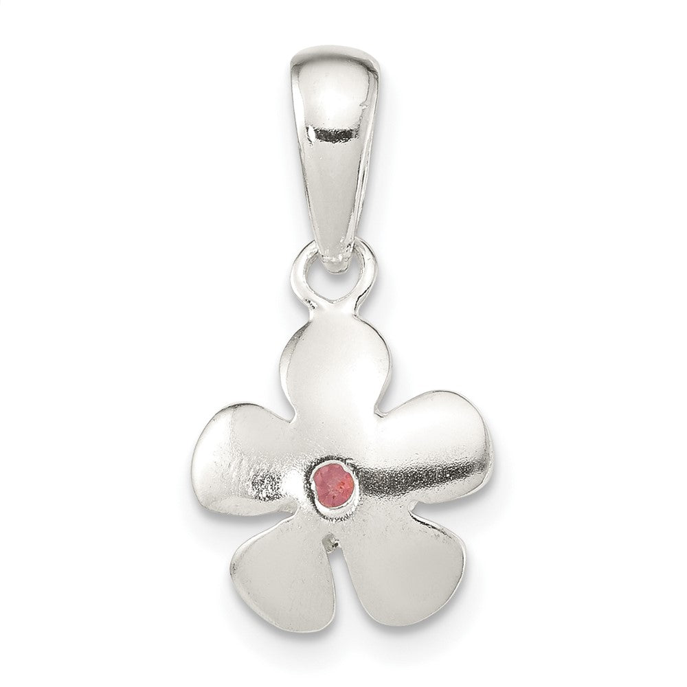 Sterlingsilber Gebürstet & Poliert Rosa Zirkonia Blume Anhänger