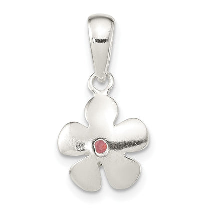 Sterlingsilber Gebürstet & Poliert Rosa Zirkonia Blume Anhänger