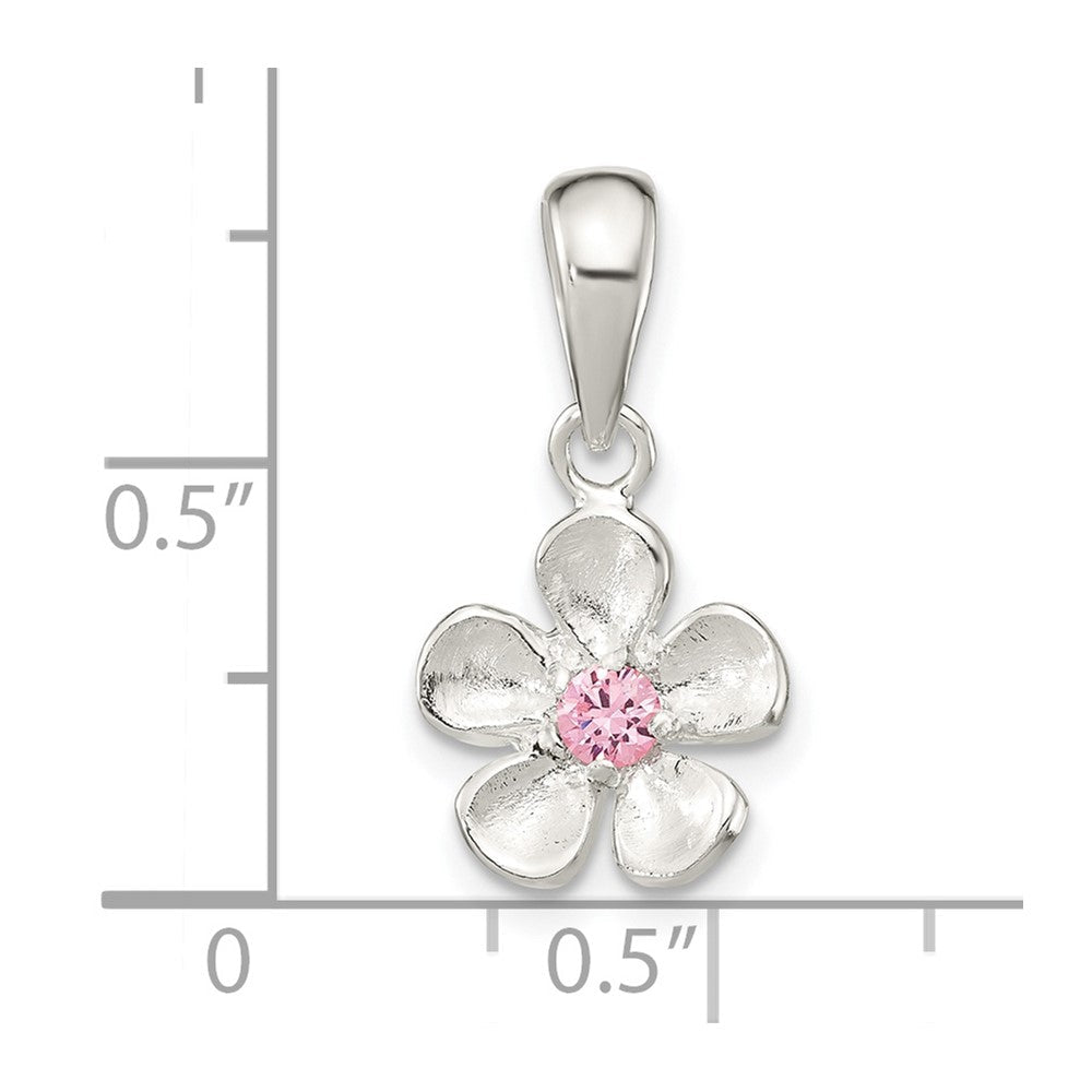 Sterlingsilber Gebürstet & Poliert Rosa Zirkonia Blume Anhänger