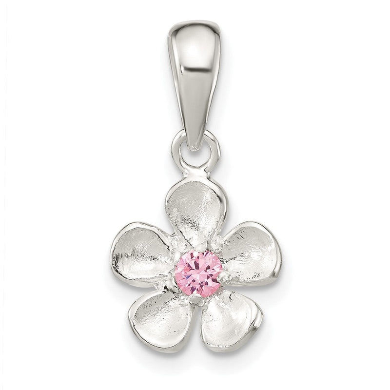 Sterlingsilber Gebürstet & Poliert Rosa Zirkonia Blume Anhänger
