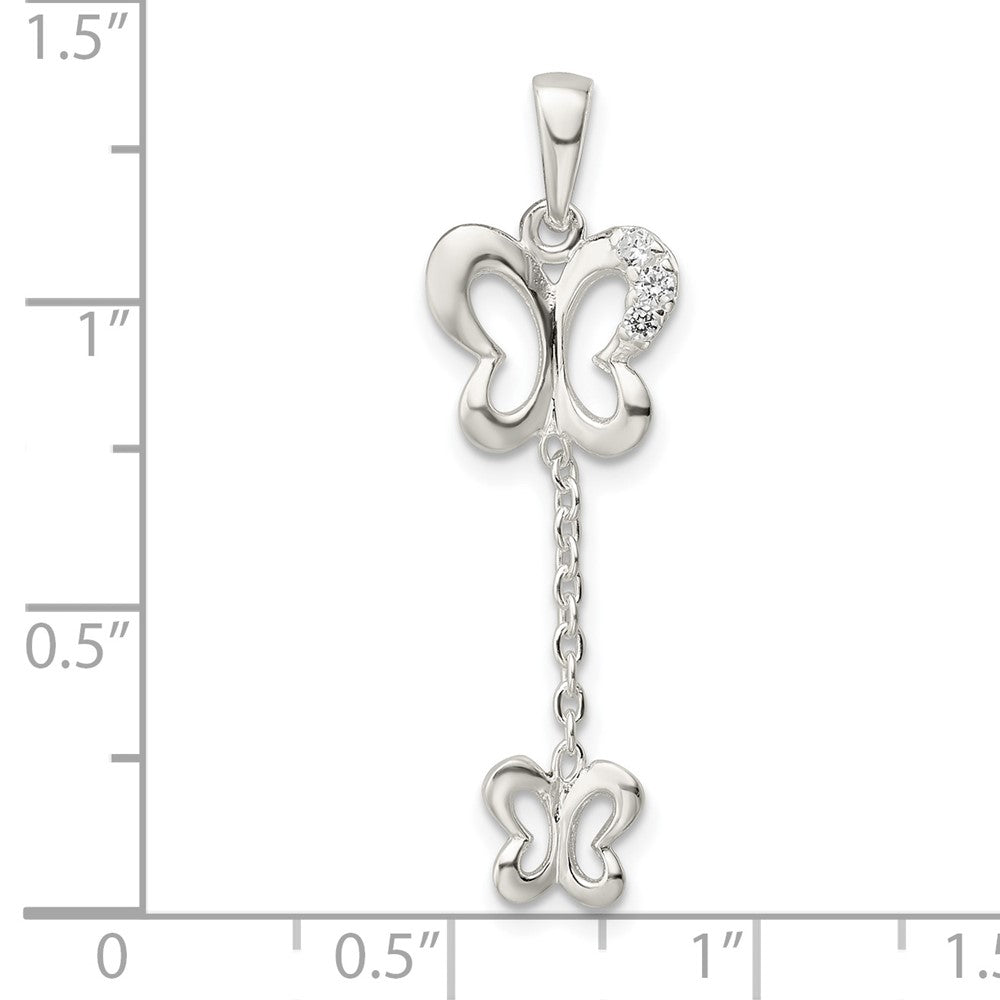 Sterlingsilber Poliert Zirkonia Schmetterling Hängend Anhänger