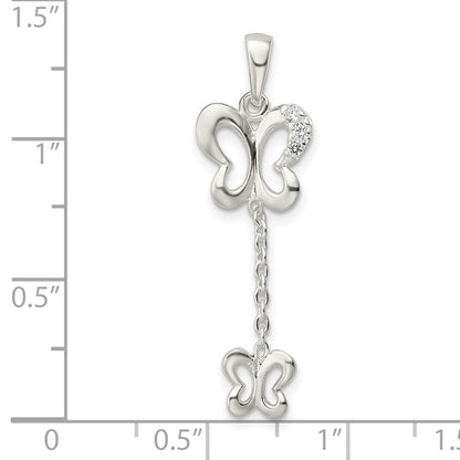 Sterlingsilber Poliert Zirkonia Schmetterling Hängend Anhänger