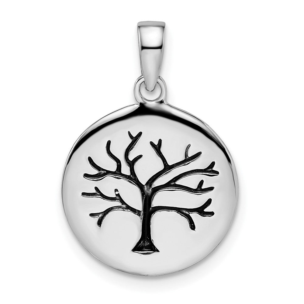 Sterlingsilber Rhodiniert Oxidiert Kreis Baum Anhänger