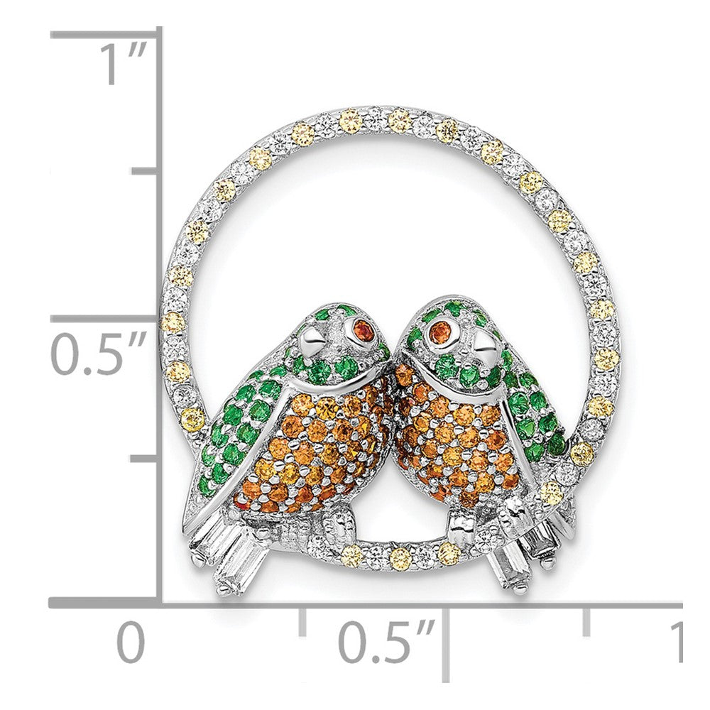 Sterlingsilber Rhodiniert Zirkonia Birds auf Perch Kette Anhänger