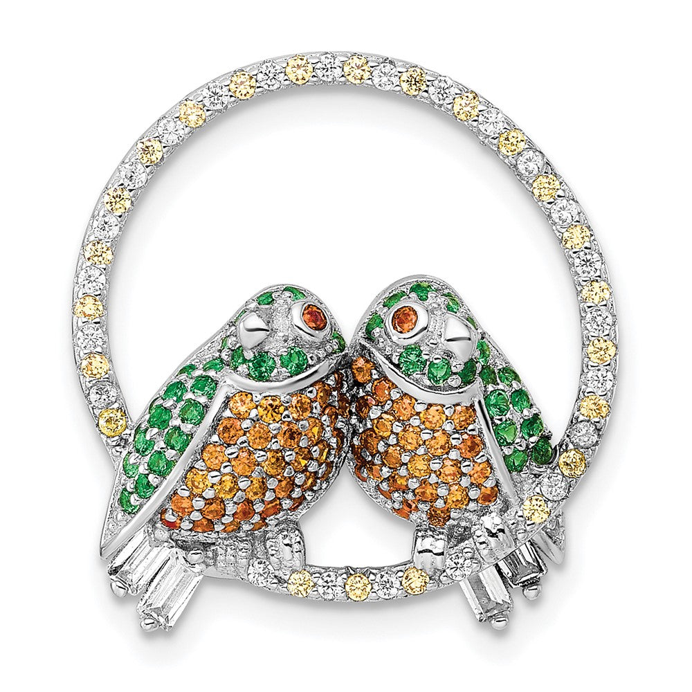 Sterlingsilber Rhodiniert Zirkonia Birds auf Perch Kette Anhänger