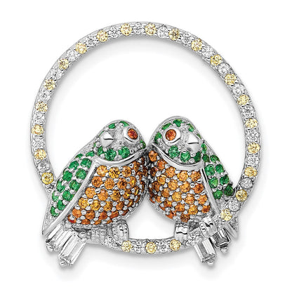 Sterlingsilber Rhodiniert Zirkonia Birds auf Perch Kette Anhänger