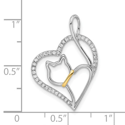 Sterlingsilber Rhodiniert Goldfarben Zirkonia Katze in Herz Anhänger