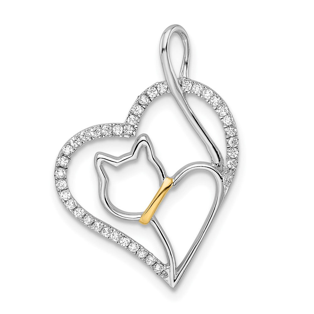 Sterlingsilber Rhodiniert Goldfarben Zirkonia Katze in Herz Anhänger
