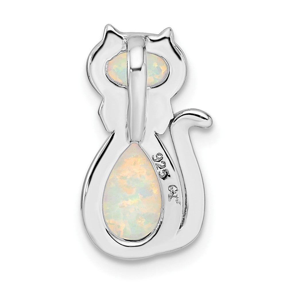Sterlingsilber Rhodiniert Weiß Erzeugt Opal Katze Kette Anhänger
