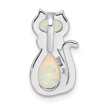 Sterlingsilber Rhodiniert Weiß Erzeugt Opal Katze Kette Anhänger