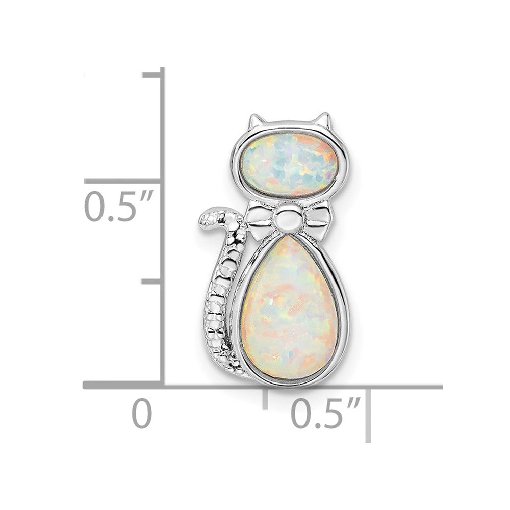 Sterlingsilber Rhodiniert Weiß Erzeugt Opal Katze Kette Anhänger