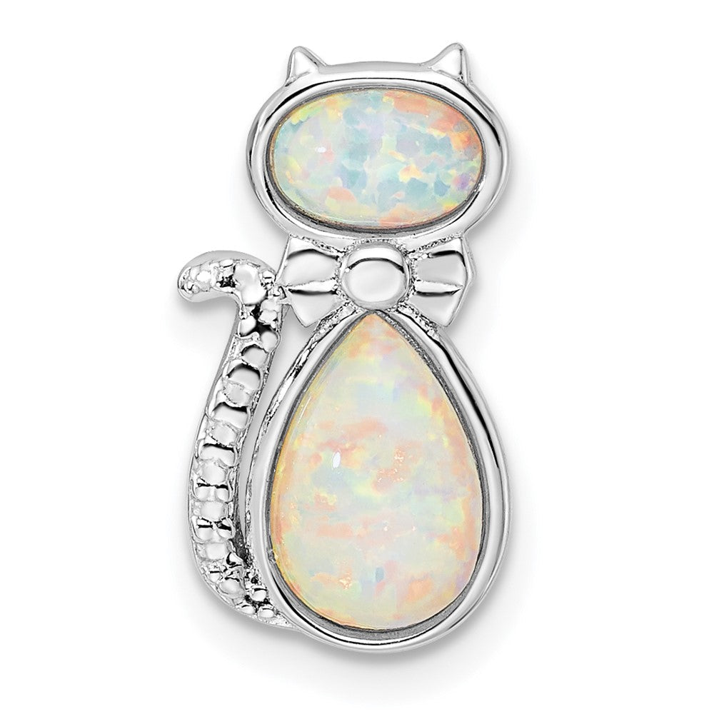 Sterlingsilber Rhodiniert Weiß Erzeugt Opal Katze Kette Anhänger