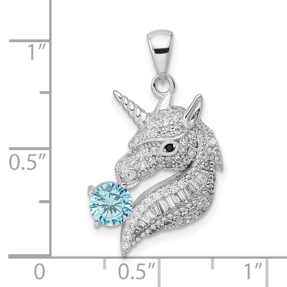 Sterlingsilber Rhodiniert Poliert Zirkonia Einhorn Anhänger