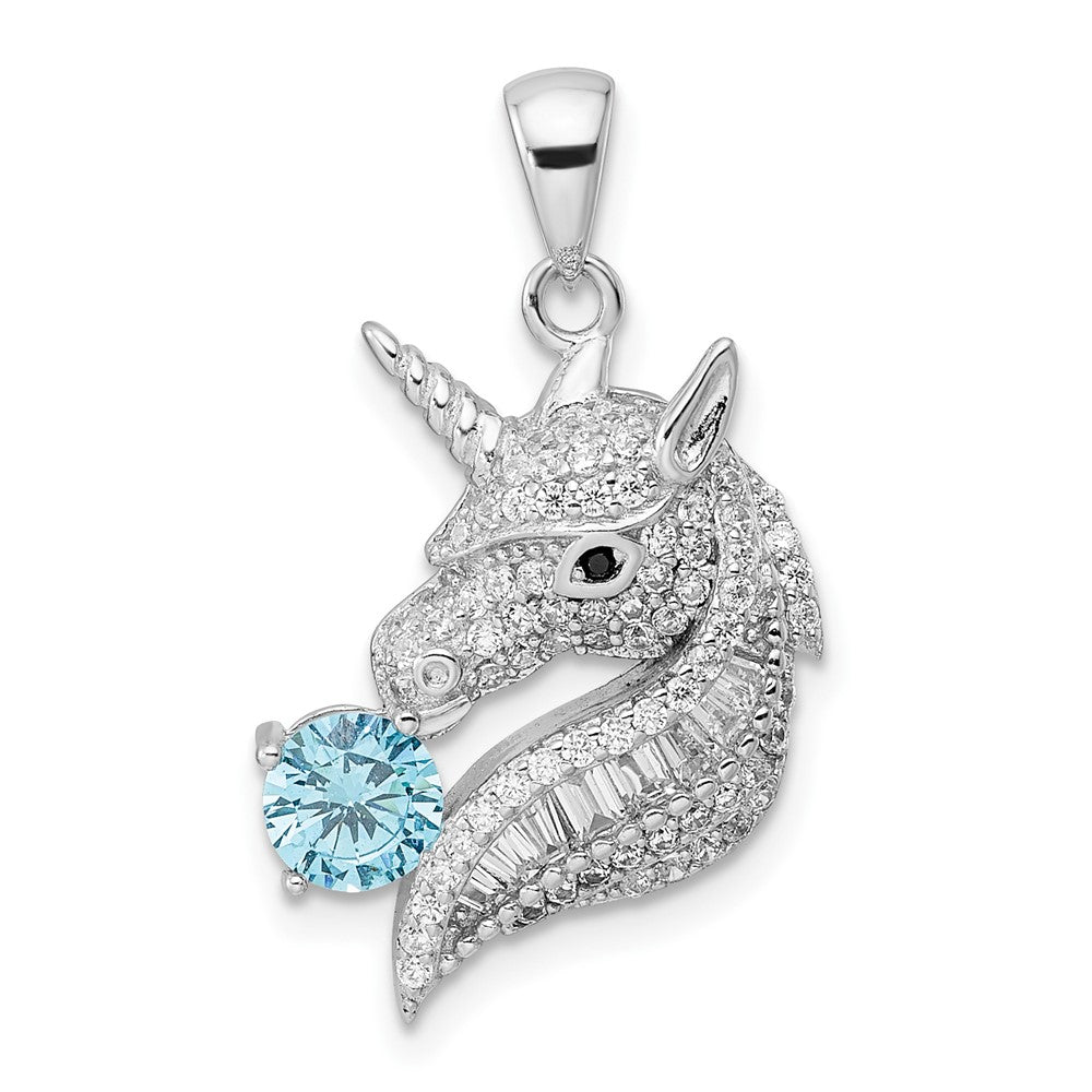 Sterlingsilber Rhodiniert Poliert Zirkonia Einhorn Anhänger