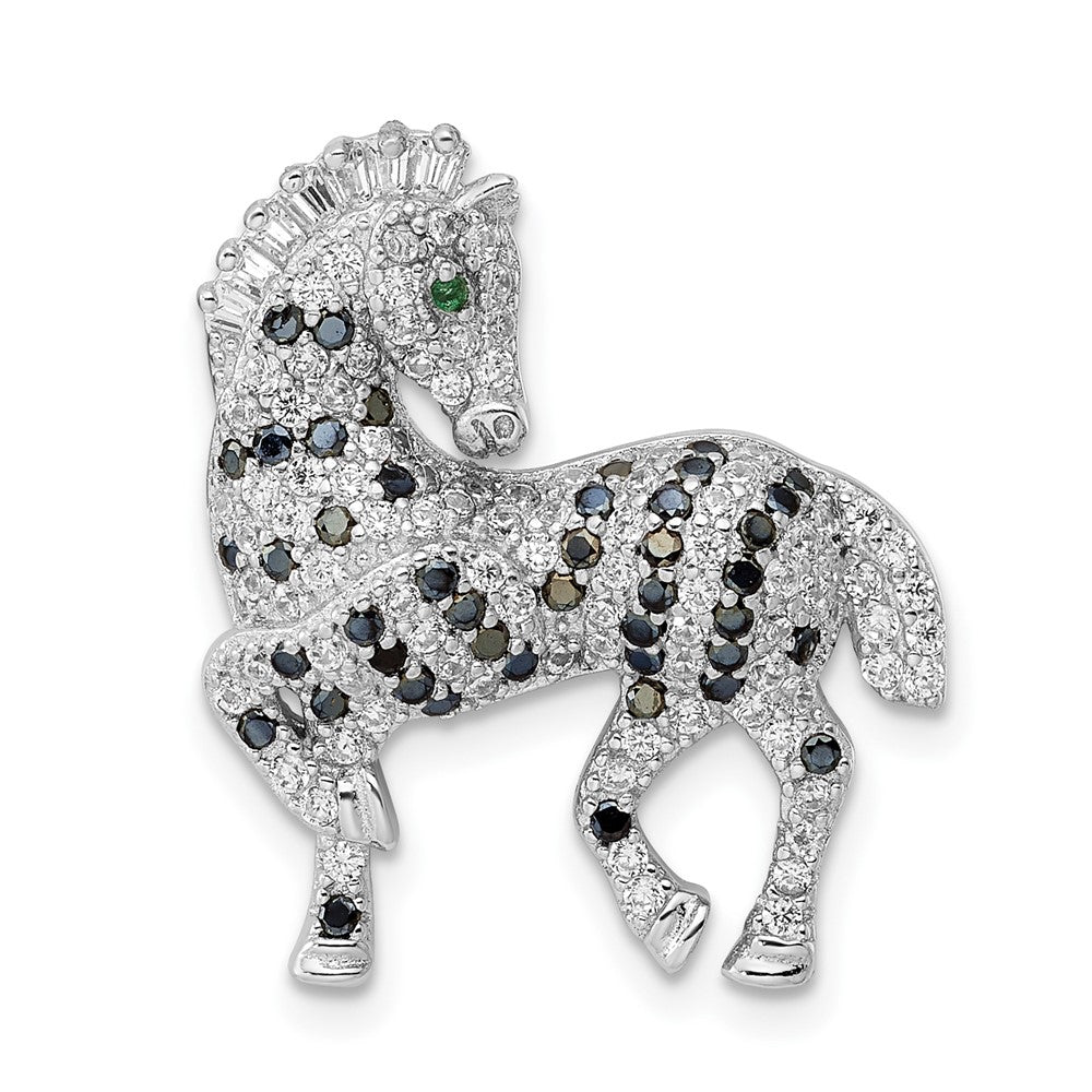 Sterlingsilber Rhodiniert Poliert Zirkonia Zebra Kette Anhänger