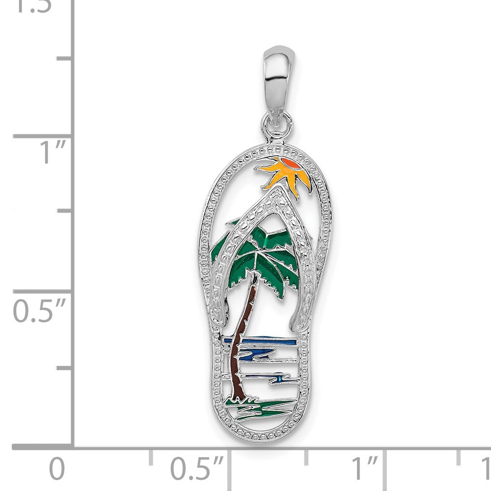 Sterlingsilber De-ani Rhodiniert Poliert Emailliert Palme Baum Flip-flop Anhänger