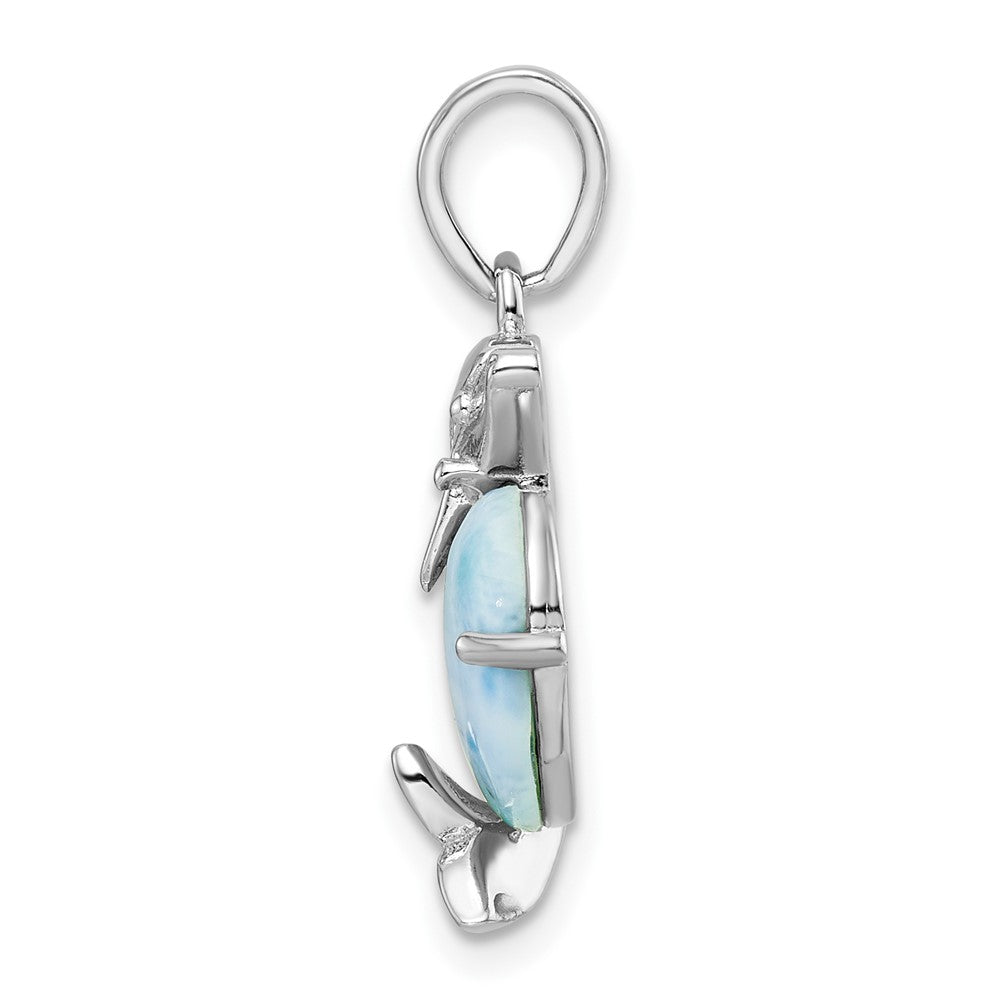 Sterlingsilber Rhodiniert Poliert Filigran Delfin Larimar Anhänger