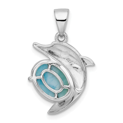 Sterlingsilber Rhodiniert Poliert Filigran Delfin Larimar Anhänger