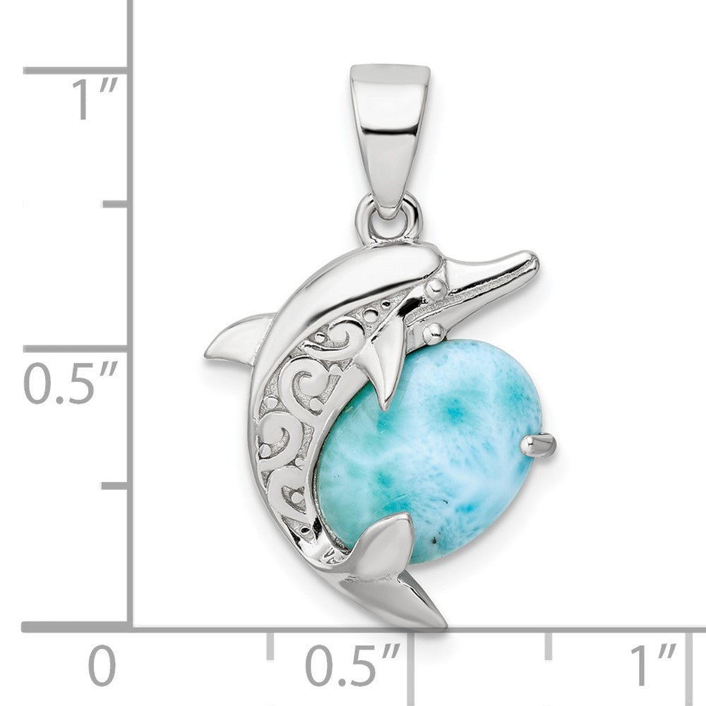 Sterlingsilber Rhodiniert Poliert Filigran Delfin Larimar Anhänger