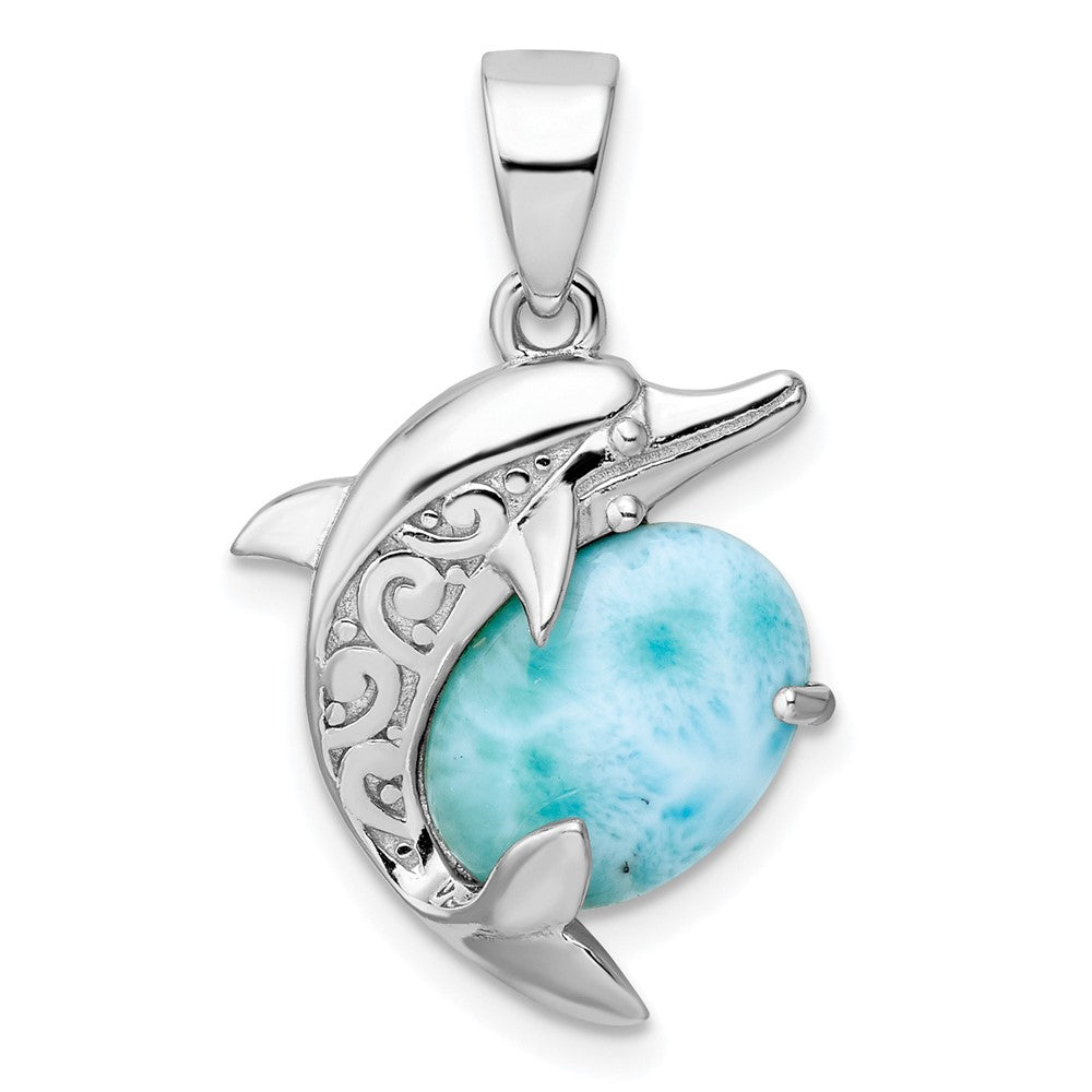 Sterlingsilber Rhodiniert Poliert Filigran Delfin Larimar Anhänger