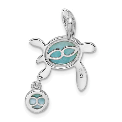 Sterlingsilber Rhodiniert Poliert Larimar Schildkröte Kette Anhänger