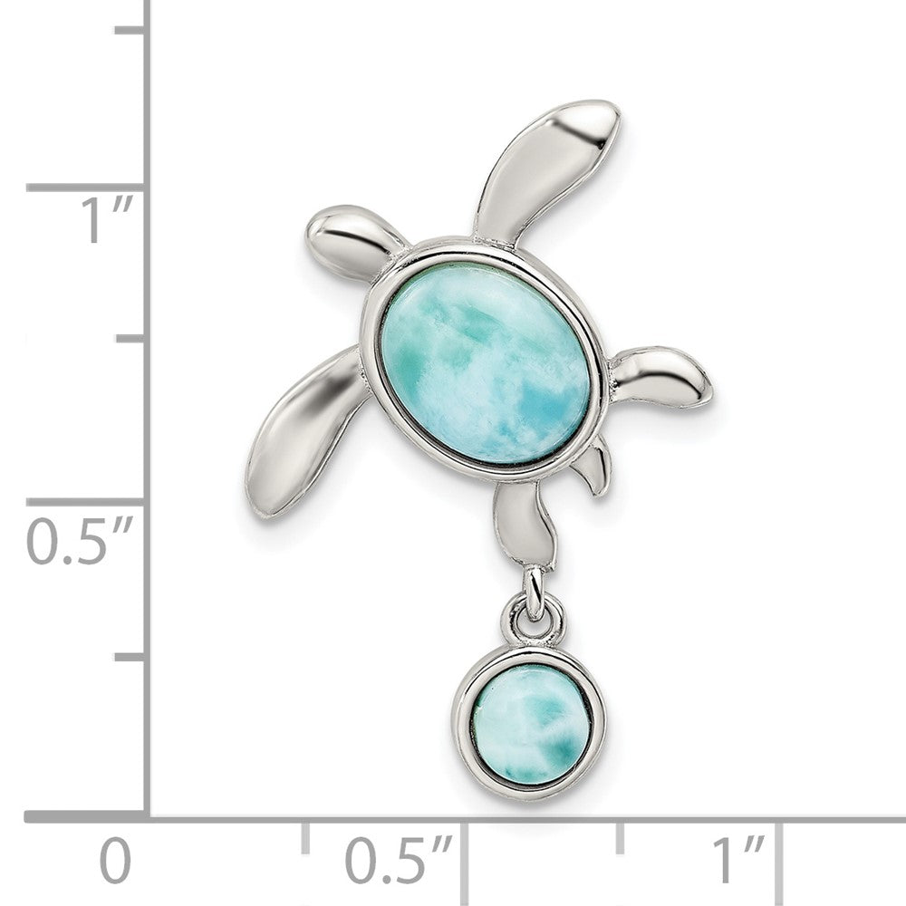 Sterlingsilber Rhodiniert Poliert Larimar Schildkröte Kette Anhänger