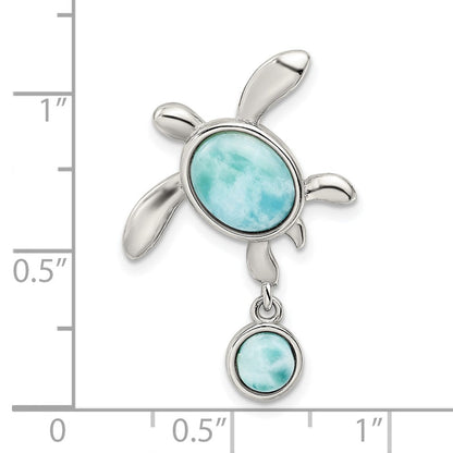 Sterlingsilber Rhodiniert Poliert Larimar Schildkröte Kette Anhänger