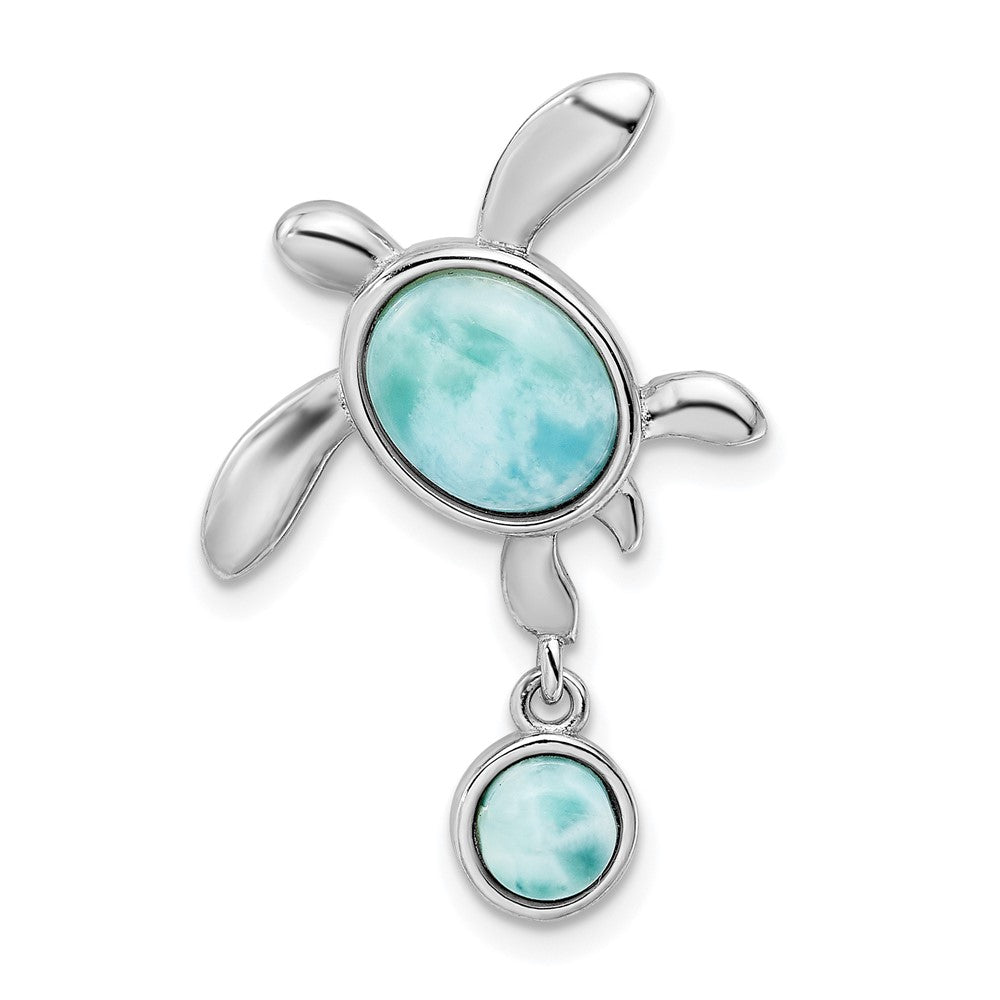 Sterlingsilber Rhodiniert Poliert Larimar Schildkröte Kette Anhänger