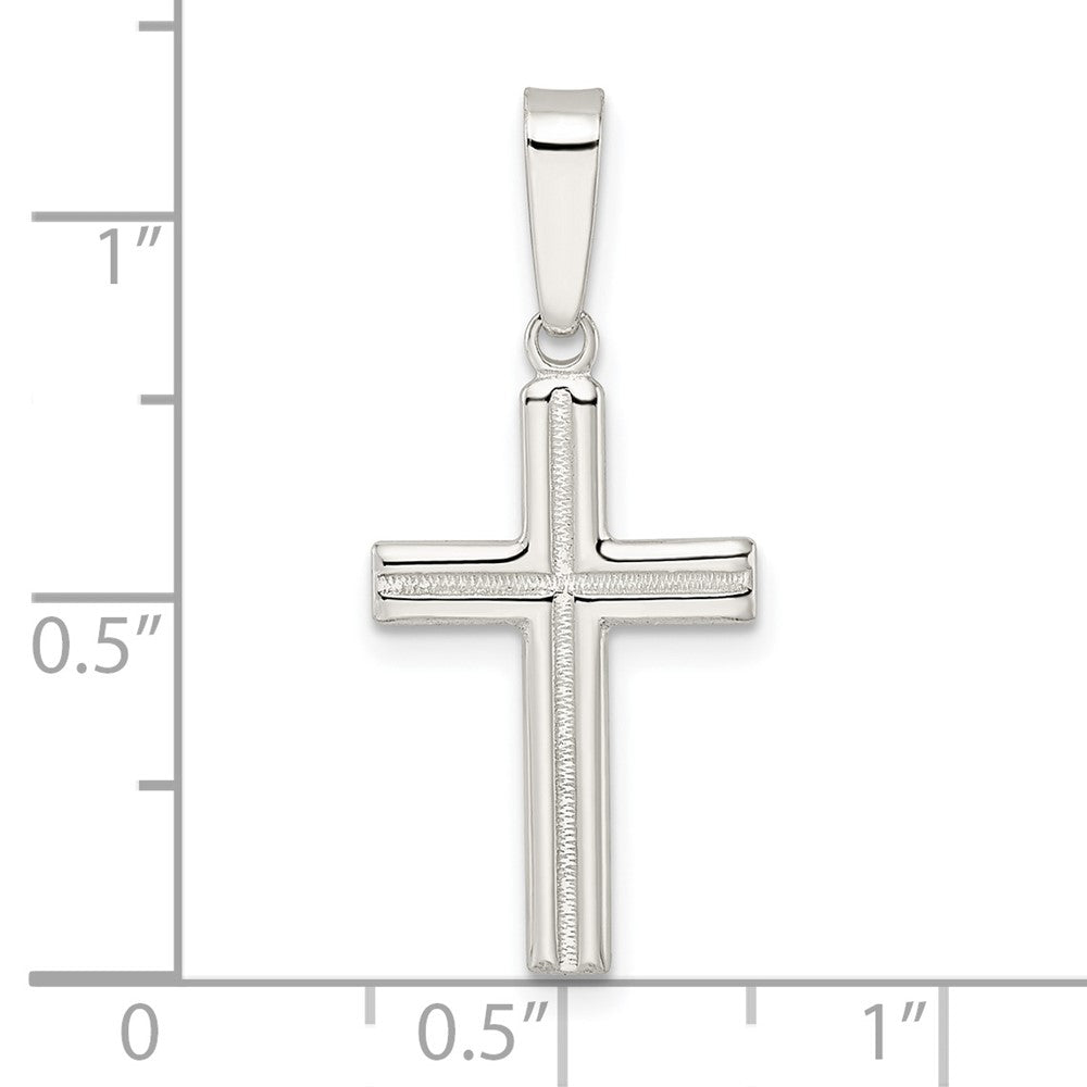 Sterlingsilber Poliert und Satiniert Mittig Lateinisch Kreuz Anhänger